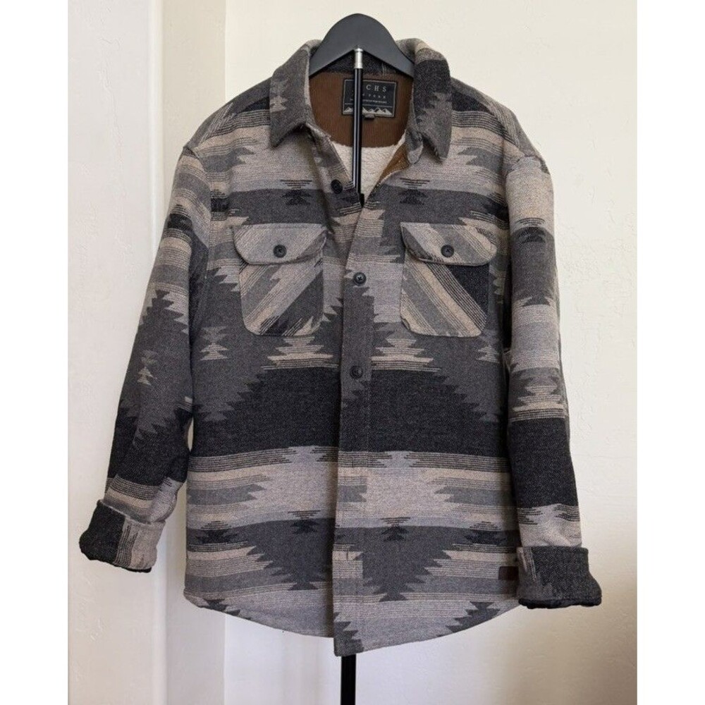 Jachs Western Fleece Lined Shirt Jacket Men's L Southwestern Aztec Snaps Gray